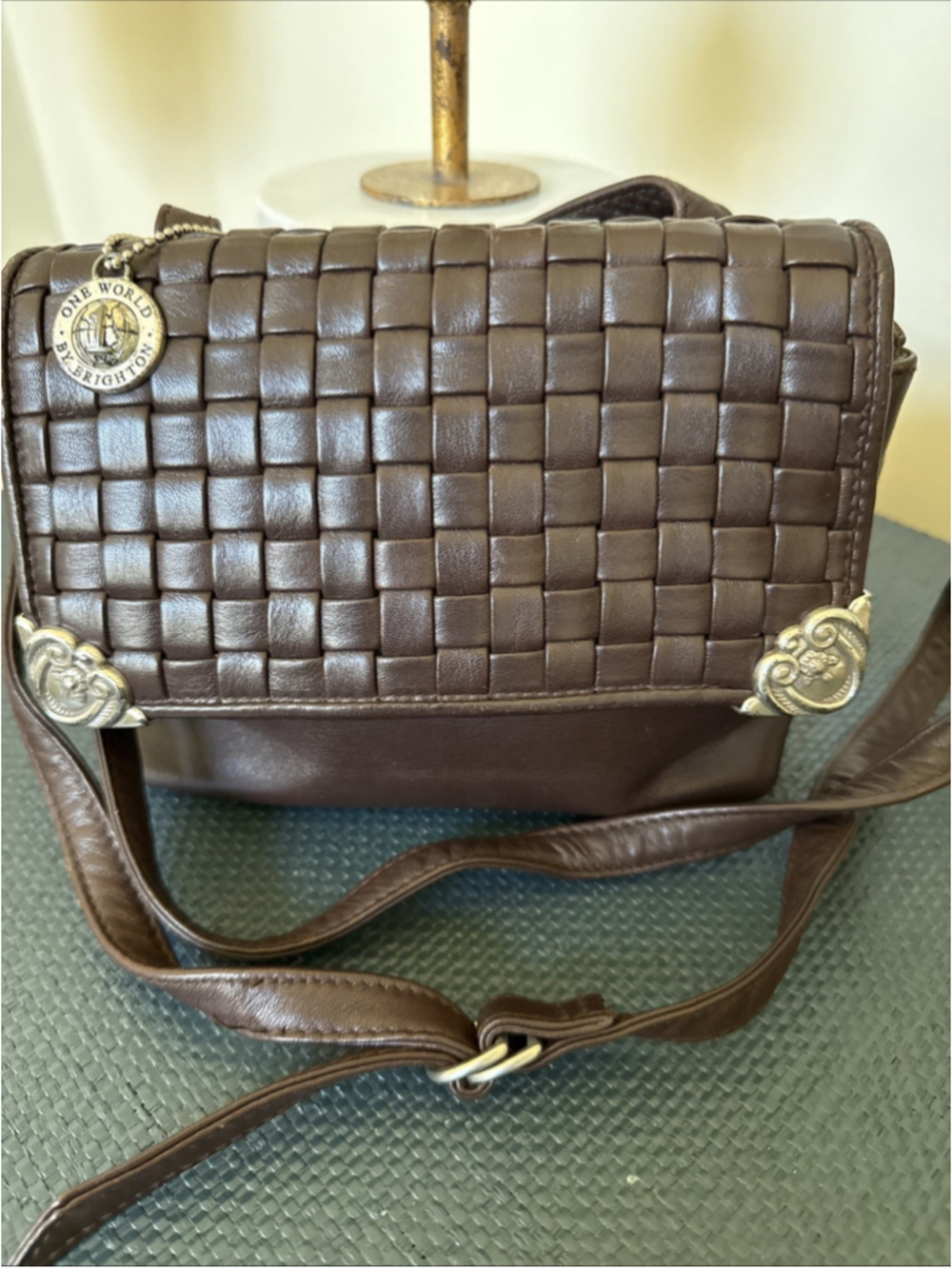Brighton One World Brown Woven Leather Crossbody Shoulder Bag Vintage 1995